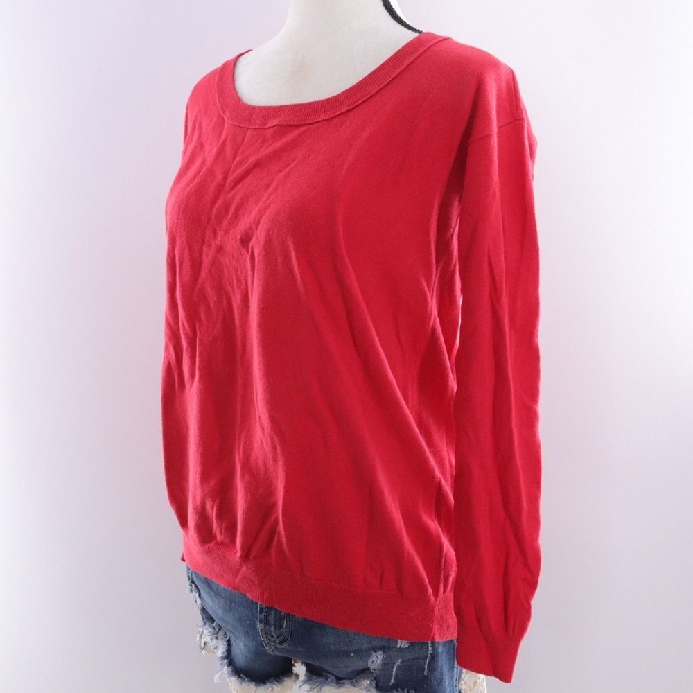 Gap Womens Red Long Sleeve Scoop Neck Pullover Knit Sweater Silk Casual Top Sm